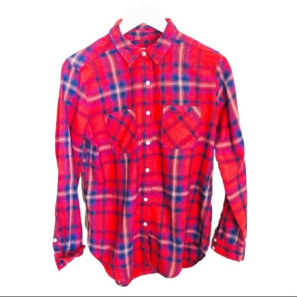 MOSSIMO Plaid Flannel Shirt With Long Sleeves & Front Pockets Red Size Small - Picture 5 of 8